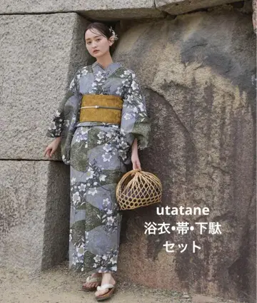 미사용 새상품 utatane 고급 변형 직조 유카타 3종 세트