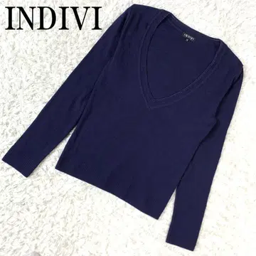 INDIVI 인디비 V넥 긴팔 리브 니트 네이비 38 B2955