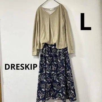DRESKIP 꽃무늬 심플 도킹 원피스 월드 긴팔 턱