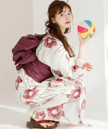 Dita 유카타 다이쇼 츠바키나가레 유카타 오비 일본 나막신 세트