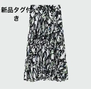 새상품 플라스테 리프 프린트 플리츠 스커트 M