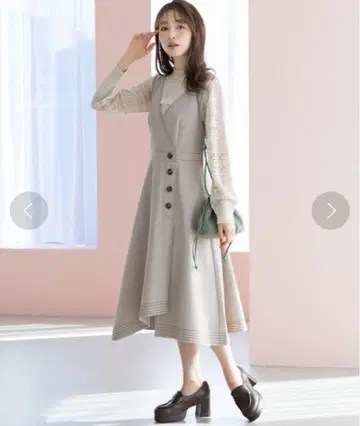 WILLSELECTION 데님 스티치 점프 스커트 베이지 윌셀렉션