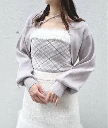 NOMAE 볼레로 세트 퍼 체크 상의
