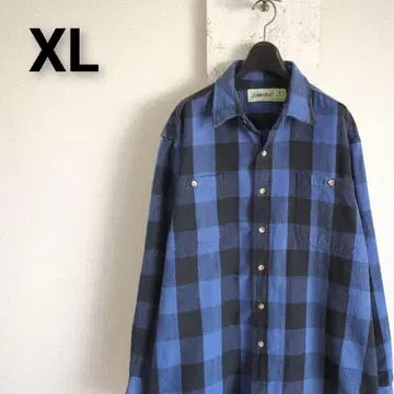 구제 의류 세인트 존스베이 긴팔 헤비 플란넬 셔츠 블루 블록 체크 XL