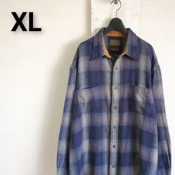 구제 의류 세인트 존스 베이 헤비 플란넬 셔츠 블루 옴브레 체크 XL