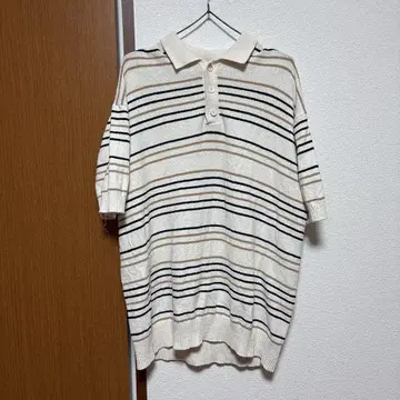 ZARA 스트라이프 피케 셔츠 니트 M 사이즈 아이보리