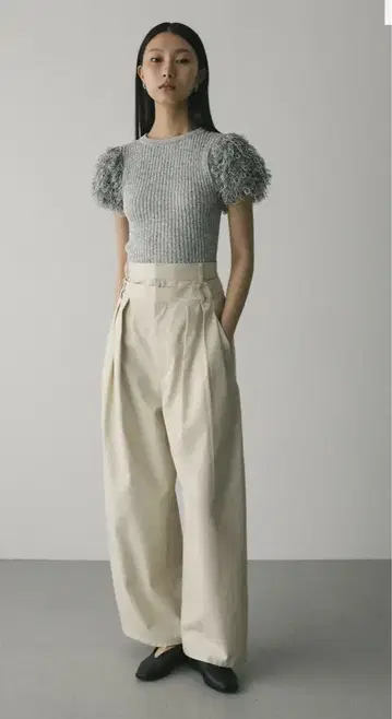 STYLEMIXER 허리 레이어 와이드 치노 팬츠 아이보리
