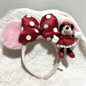 머리띠 미니 리본 봉제 인형 도트 핑크