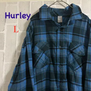 구제 의류 해외 Hurley 플란넬 셔츠 L 사이즈 블루 계열 체크