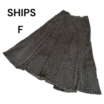 SHIPS 플레어 롱 스커트 도트 무늬 블랙/화이트 F