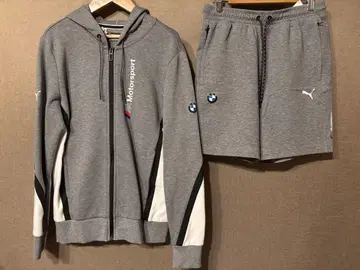 BMW 모터스포츠 후드티와 숏팬츠 셋업 그레이