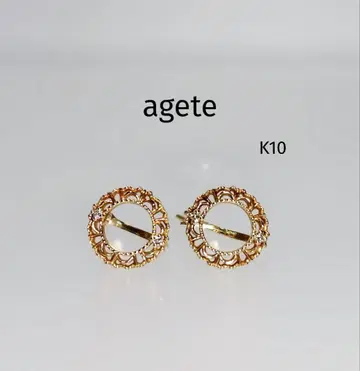 agete K10 서클 다이아몬드 후프 귀걸이