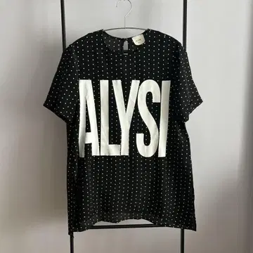 아리치 ALYSI 프린트 로고 블라우스 실크 100% 38 블랙 도트