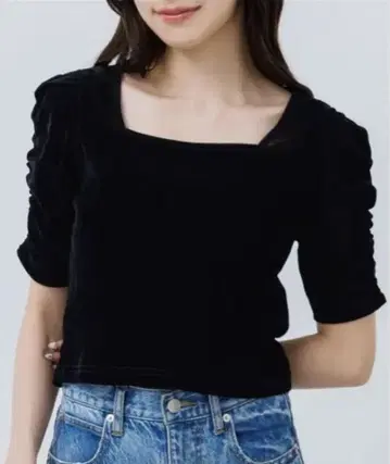 senee 퍼프 슬리브 스퀘어 탑