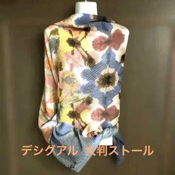 Desigual 멀티 컬러 꽃무늬 대형 스톨 플리츠 가공