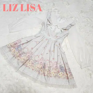 LIZ LISA 카라 부착 긴팔 원피스 토끼 플라워 패턴 스카이블루 계열