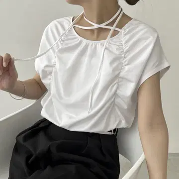개더 프렌치 T셔츠 화이트