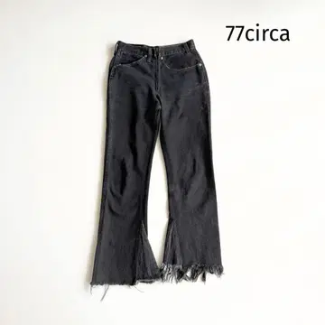 [] 리메이크 데님 부츠컷 프린지 밑단 비대칭 블랙