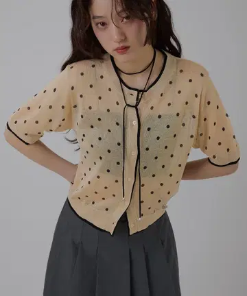 MUHET 투톤 쉬어 크루넥 가디건
