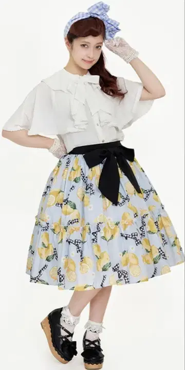 axes femme kawaii 레몬 패턴 스커트