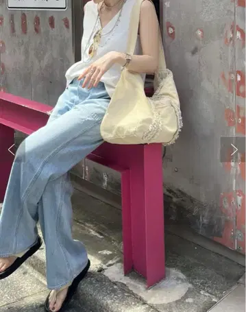 [ 미사용 새상품 ] ear PAPILLONNER 데님 프린지 토트백