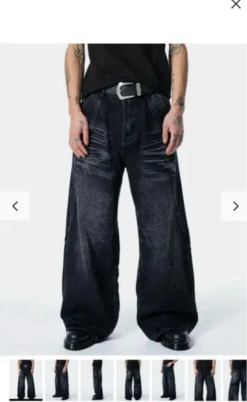 MENES Black Faded Wide Leg Jeans 배기 데님