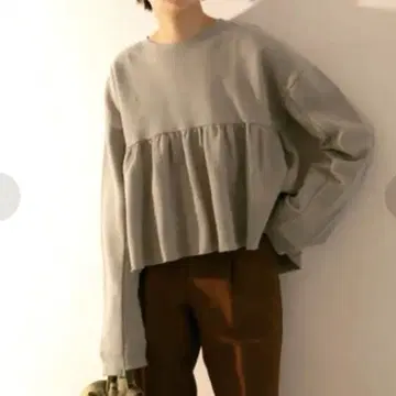 KBF [F] 성숙 캐주얼 숏 기장 허리 개더 컷오프 맨투맨