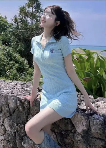 다리치 로고 케이블 니트 미니 원피스