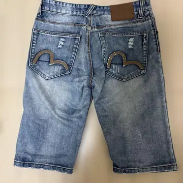 EVISU 데님 하프 팬츠 31인치 브라운 카모메 레어 데미지