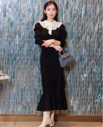 SNIDEL 스나이델 플리츠 카라 니트 원피스