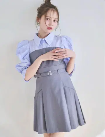 dazzlin 레이어드 셔츠 미니 원피스 벨트 포함