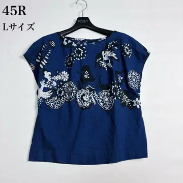 새상품급 45r 45rpm 인디고 불사조 사라사 블라우스 L 사이즈 블루