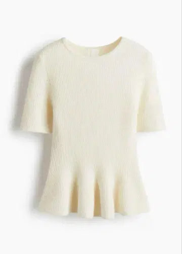 H&M RIB-KNIT PEPLUM TOP 페플럼 니트 화이트 XS