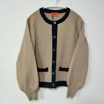 택 포함 새상품 본브리콜라주 배색 라운드넥 가디건 L 사이즈