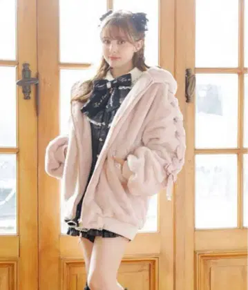 리즈리사 LIZLISA 레이스업 슬리브 토끼 귀 퍼 블루종