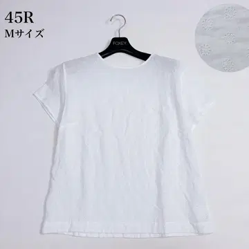 새상품급 45R 카디 코튼 자수 레이스 반팔 블라우스 화이트 M 사이즈