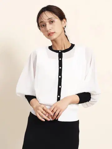 [ 미사용 새상품 ] FENNEL 펄 버튼 바이컬러 시어 가디건