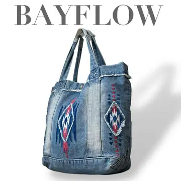 레어 BAYFLOW 베이플로우 네이티브 무늬 자수 데님 토트백