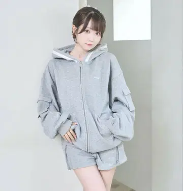 Satin ribbon point cargo zip set 그레이