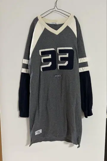 라코스테 새상품급 래글런 맨투맨 원피스 그레이 x 네이비 로고T
