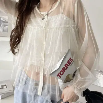 튤 프릴 티어드 블라우스