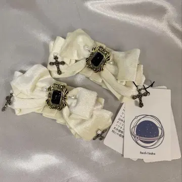 택 포함 새상품 별상자works 리본 클립 아이보리 앤틱 골드