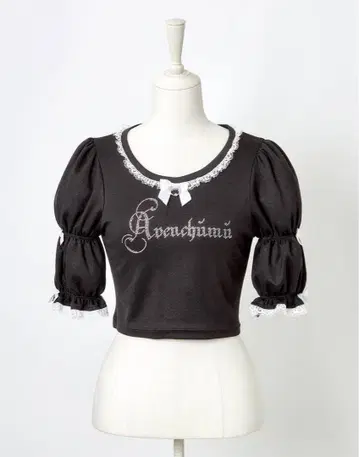 Rhinestone logo puff sleeve tops