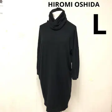 HIROMI OSHIDA 블랙 터틀넥 무릎 기장 니트 원피스 L