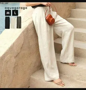 aquagarage 박스 턱 린넨 라이크 팬츠 M 아이보리