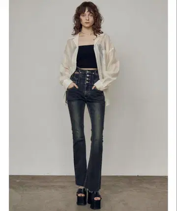 사이드 오픈 하이웨스트 플레어 바지