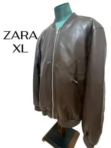 브라운 자봉 가죽 봄버 자켓 ZARA 오버 사이즈 XL