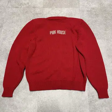 PINK HOUSE 핑크하우스 백 로고 가디건 울 레드
