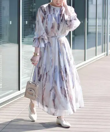 새상품급 레이빔즈 쉬폰 프린트 롱 원피스