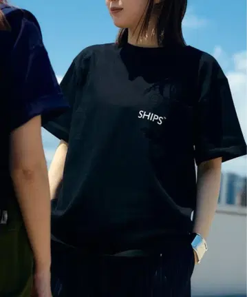 SHIPS 블랙 반팔T셔츠 포켓 부착
